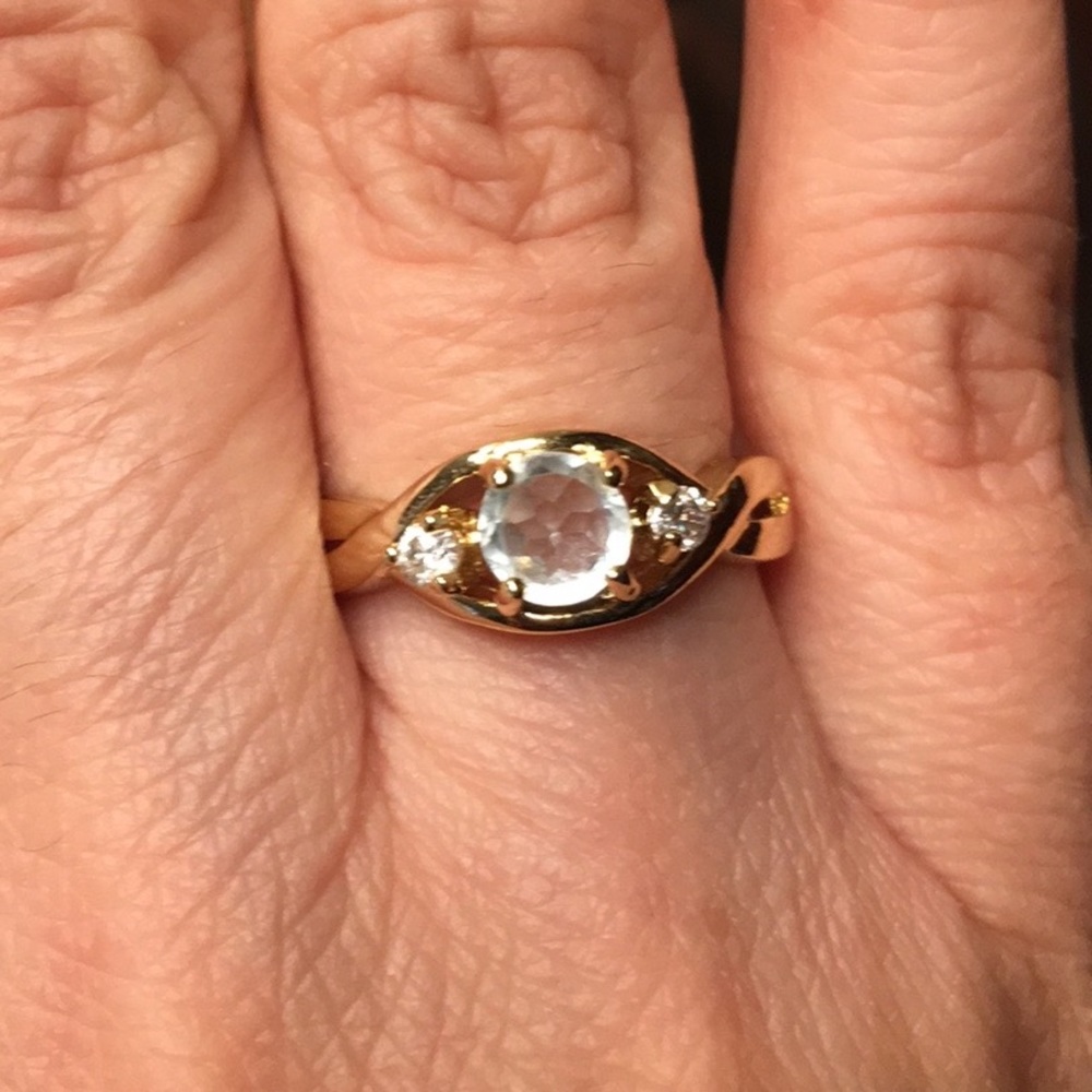 Genuine blue quartz gold plated ring - Picture 2 of 6